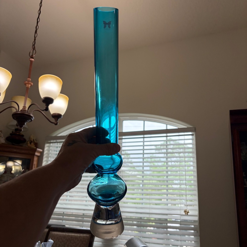VTG Marquis by Waterford Sparkle Teal Blue Samba Merengue Vase Made in Poland